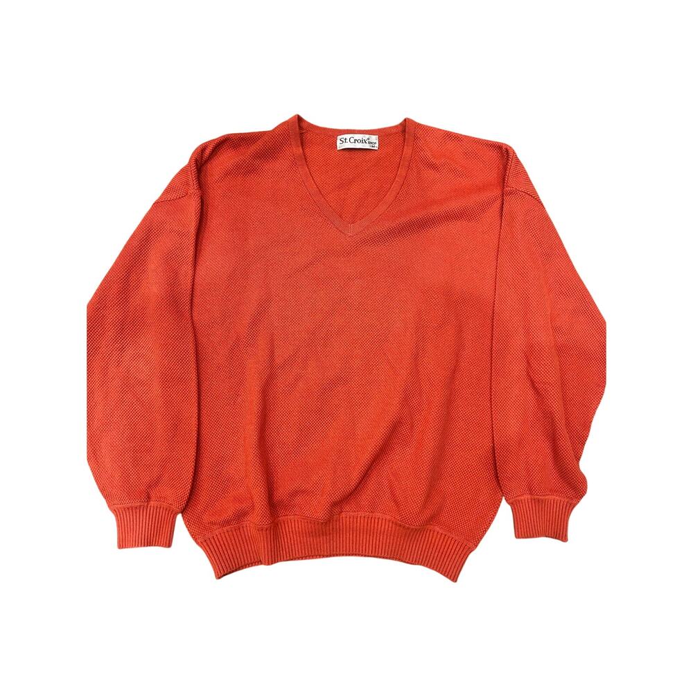 Y2K St Croix Textured Knit V Neck Sweater Orange Preppy Golf Mens M